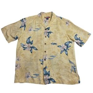 Havana Jacks Cafe‎ Mens M Silk Hawaiian Shirt Aloha Tropical Floral Button Up